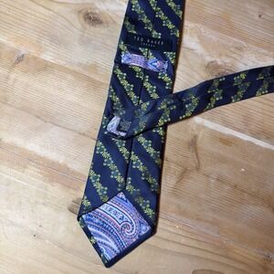 Ted Baker London Mens 100% Silk Tie Purple Paisley Pattern Necktie Navy Green